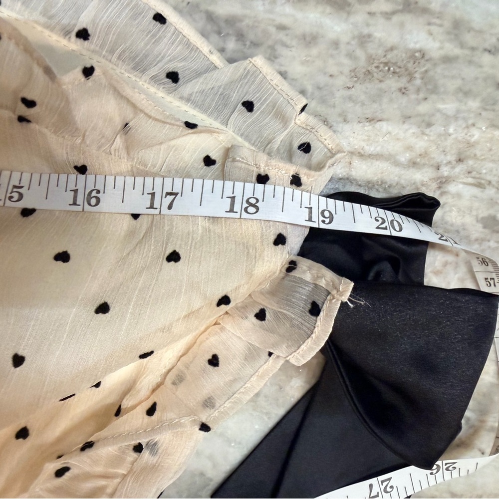 Choosy NWT Cream Heart Print Chiffon Dress Bow Neck Ruffle Hem Size 12 - Picture 6 of 12